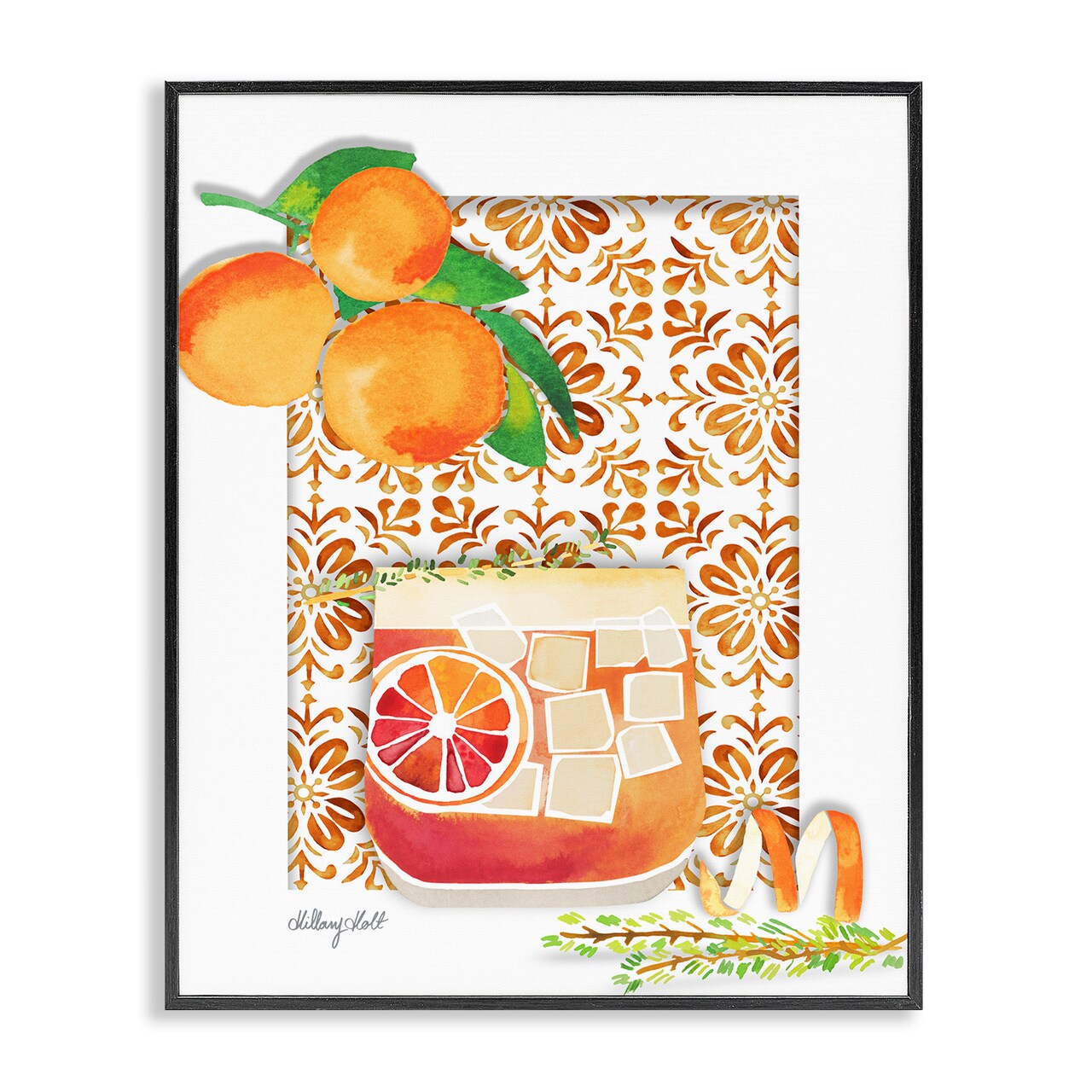 Stupell Industries Mediterranean Pattern Negroni Framed Giclee Design by Hillary Holt